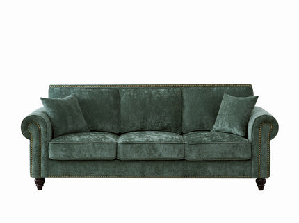 3 Seater Sofa With Tufted Upholstery, Rolled Arms, Nailhead Trim