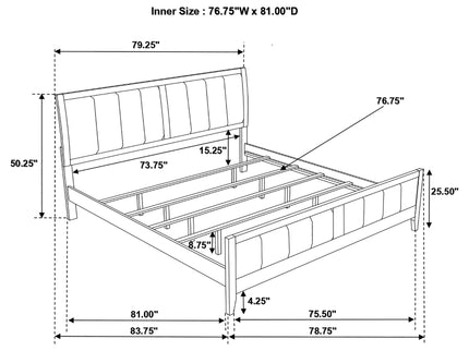 Eastern King Panel Bed With Upholstered Headboard And Footboard - Cappuccino