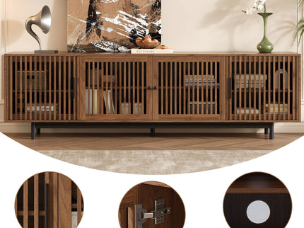 TV Stand For TVs, Entertainment Center With Closed Storage & Cable Management, Soft Closing Hinges - Walnut