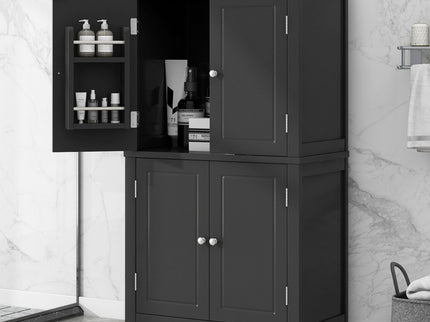Elegant Bathroom Floor Storage Cabinet With 4 Doors, Adjustable Shelves