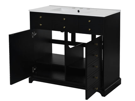 Retro Bathroom Vanity With Sink, Storage Cabinet, Freestanding With 2 Drawers & Soft-Closing Doors