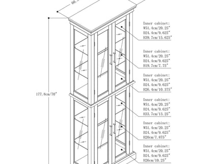 Curio Cabinet Lighted Curio Diapaly Cabinet With Adjustable Shelves And Mirrored Back Panel, Tempered Glass Doors (6 Tier), (E26 Light Bulb Not Included)