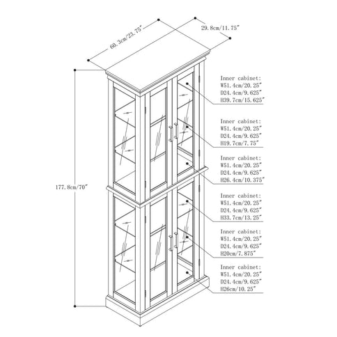 Curio Cabinet Lighted Curio Diapaly Cabinet With Adjustable Shelves And Mirrored Back Panel, Tempered Glass Doors (6 Tier), (E26 Light Bulb Not Included)