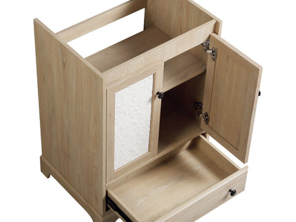 Bathroom Vanity Base, Cabinet With Carved Floral Doors - Natural Wood