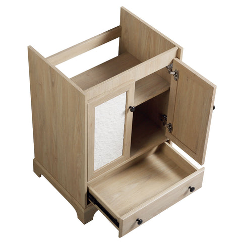 Bathroom Vanity Base, Cabinet With Carved Floral Doors - Natural Wood