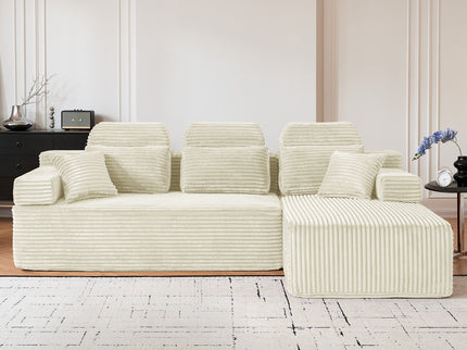 Sectional Sleeper Sofa & Storage Pockets, Modular Couch With Throw Pillows For Living Room