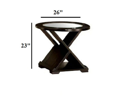 Coffee Table With Cross Design Base, Beveled Glass Top - Espresso