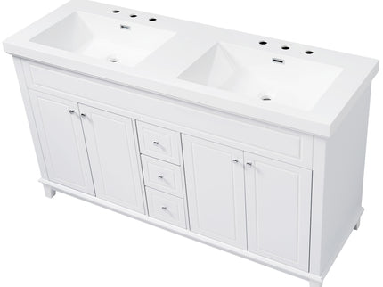 Bathroom Vanity With Double Sinks, 3 Drawers & 4 Doors - White