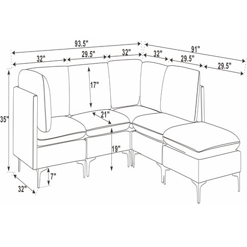 Upholstered Modular Sectional & Tall Legs