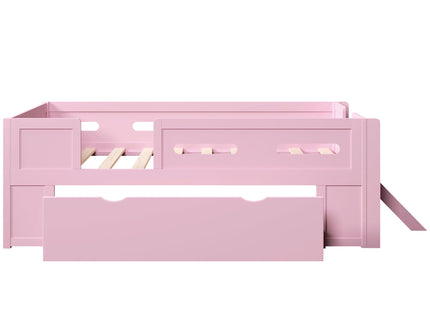 Platform Bed With Guardrail And Drawer