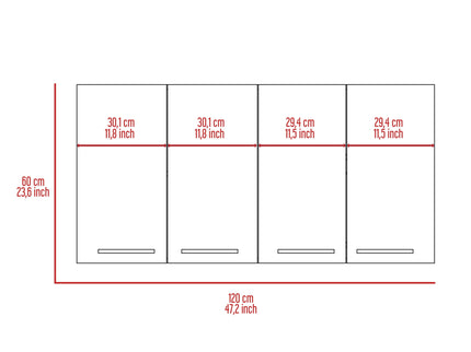 Wall Cabinet Four Doors, With Two Internal Shelves And Internal Plate And Glass Organizer - White