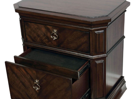 Nightstand With Carved Details, 2 Drawer - Espresso