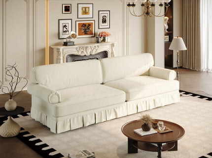 Luxuriously Comfortable Cloud Couch Sofa With Elegant Rolled Arms & Pleated Skirt Design