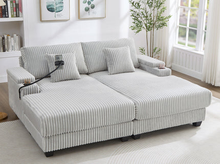 Modern Chaise Sofa With Adjustable Backrest, Cup Holders, Phone Holder & Storage Compartments For Living Room