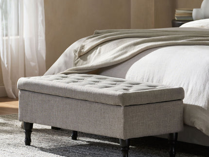 Dean - Fabric Storage Wide Tufted Rectangle Ottoman - Gray