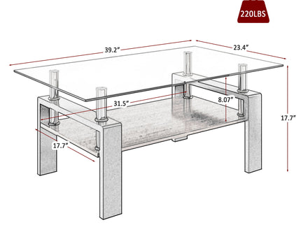 Modern Rectangular Coffee Table With Tempered Glass Top