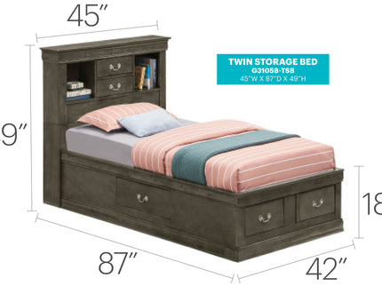 Traditional Style Bookcase Storage Bed