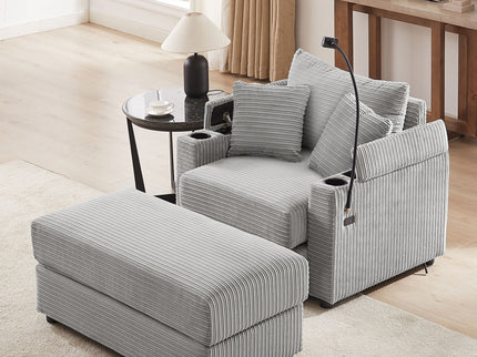 Modern Style Loveseat Sofa Sectional Sofa Couch With Storage Space, A Movable Ottoman, Two USB Ports, Two Cup Holders, A Phone Holder For Living Room