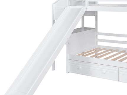 Bunk Bed With Storage Staircase, Slide, Desk, Drawers, And Shelves