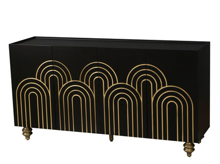 Modern Fluted Sideboard Buffet With Storage, Curve Element, 4 Doors With Adjustable Shelves
