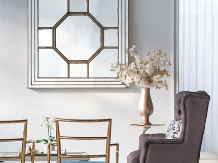 Antique Style Decorative Square Wall Mirror With Mirrored Frame, Wall Decor For Living Room Entryway, Console Lean Against Wall - Silver