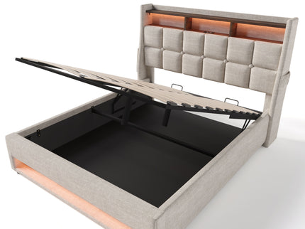 Upholstered Platform Bed With A Hydraulic Storage System, LED And USB Charging (Without Mattress)