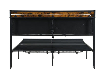 Modern Bed Frame With LED Lights, Upholstered Headboard, USB Charging