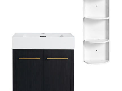 Modern Wall Mounted Bathroom Vanity With Resin Sink And Storage Rack