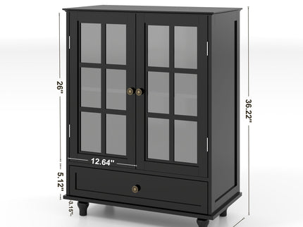 Minimalist Buffet Cabinet With Double Glass Doors And Drawer