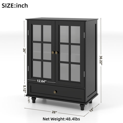 Minimalist Buffet Cabinet With Double Glass Doors And Drawer