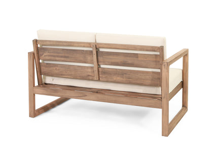 4 Pieces Acacia Wood Patio Furniture Set, Outdoor Furniture With Coffee Table, Patio Conversation Set Deep Seating With Soft Cushion, Porch Chairs For Backyard Porch Balcony - Brown Wash / Beige
