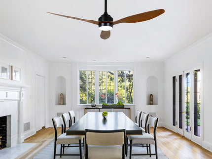 Ceiling Fan With Lights Quiet DC Motor 3 Blade Ceiling Fans 6 Speed Levels, Reversible Ceiling Fan - Matte Black / Wood