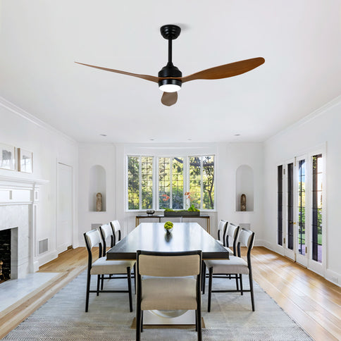 Ceiling Fan With Lights Quiet DC Motor 3 Blade Ceiling Fans 6 Speed Levels, Reversible Ceiling Fan - Matte Black / Wood