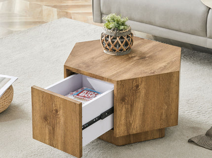 Hexagonal Coffee Table With Drawers - Wood