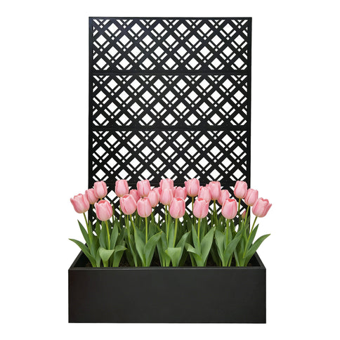 Rhombus Planter Raised Garden Bed With Trellis For Climbing Plants - Black