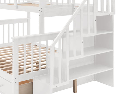 Stairway Bunk Bed With Storage And Guard Rail For Bedroom