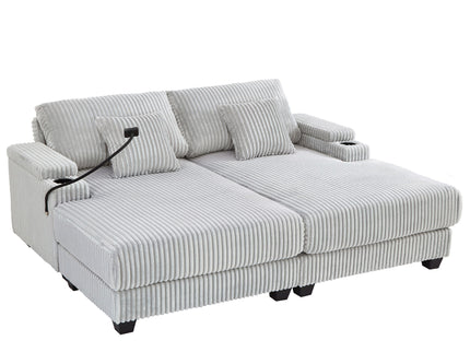 Modern Chaise Sofa With Adjustable Backrest, Cup Holders, Phone Holder & Storage Compartments For Living Room