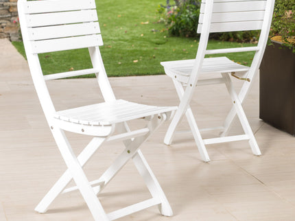Outdoor Foldable Wood Dining Chair With Slat Design (Set of 2)