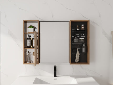 41.6" Wall Mounted Bathroom Cabinet With Soft Close Door, Storage Cabinet Featuring - Imitative Oak