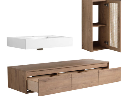 Modern Imitative Wall Mounted Bathroom Vanity With Resin Sink And Side Cabinet