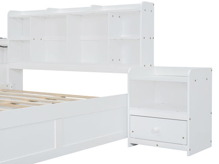 Platform Bed With Multi Functional Storage Space, Nightstand, 2 Drawers, USB Ports And Desk