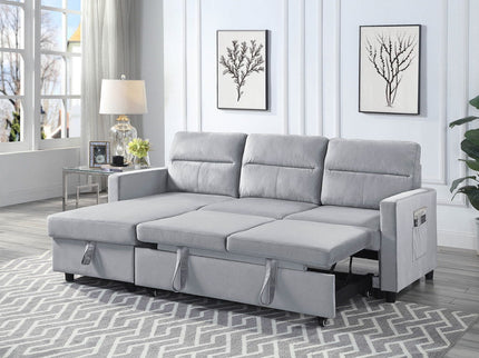 Ruby - Reversible Sleeper Sectional Sofa With Storage Chaise And Side Pocket - Light Gray
