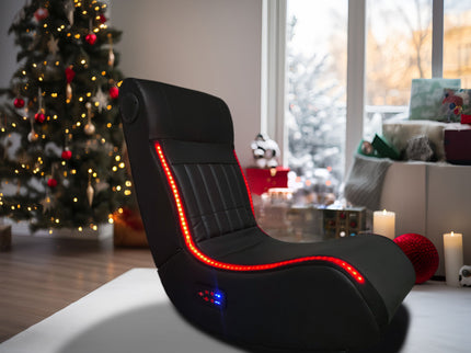Foldable Gaming Chair With Onboard Speakers, LED Strip Lighting, Bluetooth, Vibration Massage, USB Charging Port - Black