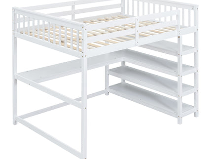 Loft Bed With Storage Shelves And Under Bed Desk
