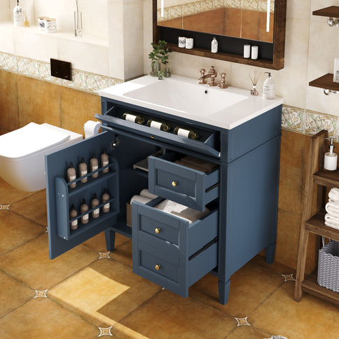 Bathroom Vanity With Top Sink, 2 Drawers And Tip Out Drawer, Rectangular Design