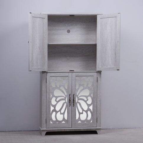 Modern Sideboard Buffet With 4 Mirrored Doors, Adjustable Shelves