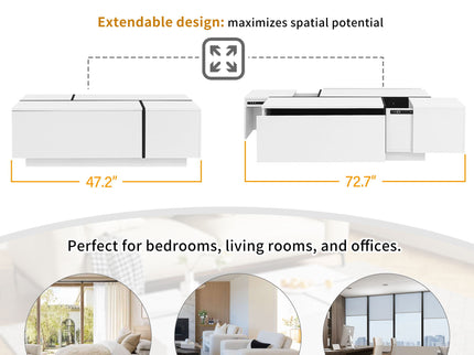 Extendable Coffee Table With 2 Hidden Storage Space And 2 Drawers For Living Room