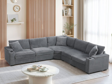 Convertible L Shaped Sectional Corner Couch With Armrest Storage Cup Holders USB Charger, Irregular Corner Oversized Comfy Modular Sofa