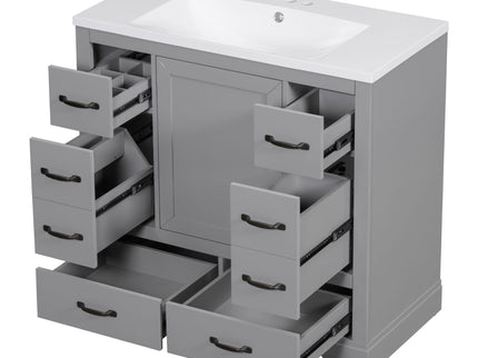 Modern Bathroom Vanity With Sink, 6 Drawers, Adjustable Shelf