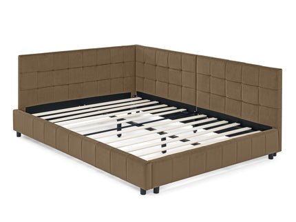 Upholstered Bed Frame With Tufted Backrest And Armrests
